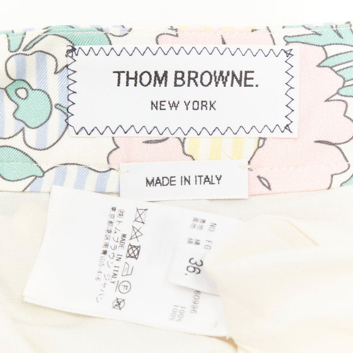 THOM BROWNE green pink yellow silk floral marine motif midi skirt IT36 XXS