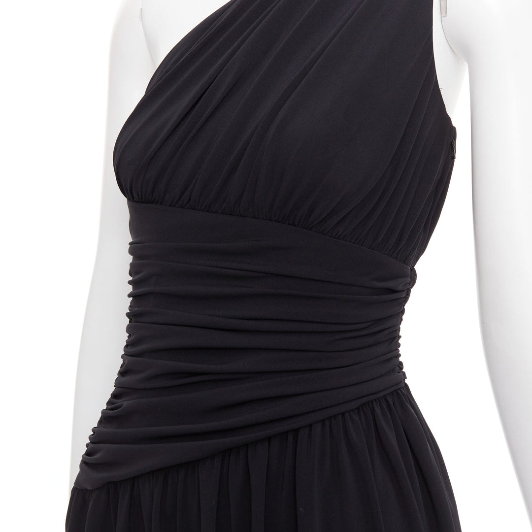 VERA WANG Vintage black one shoulder ruched waist silk lined dress US2 S
