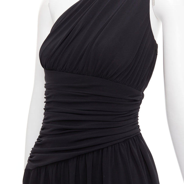 VERA WANG Vintage black one shoulder ruched waist silk lined dress US2 S