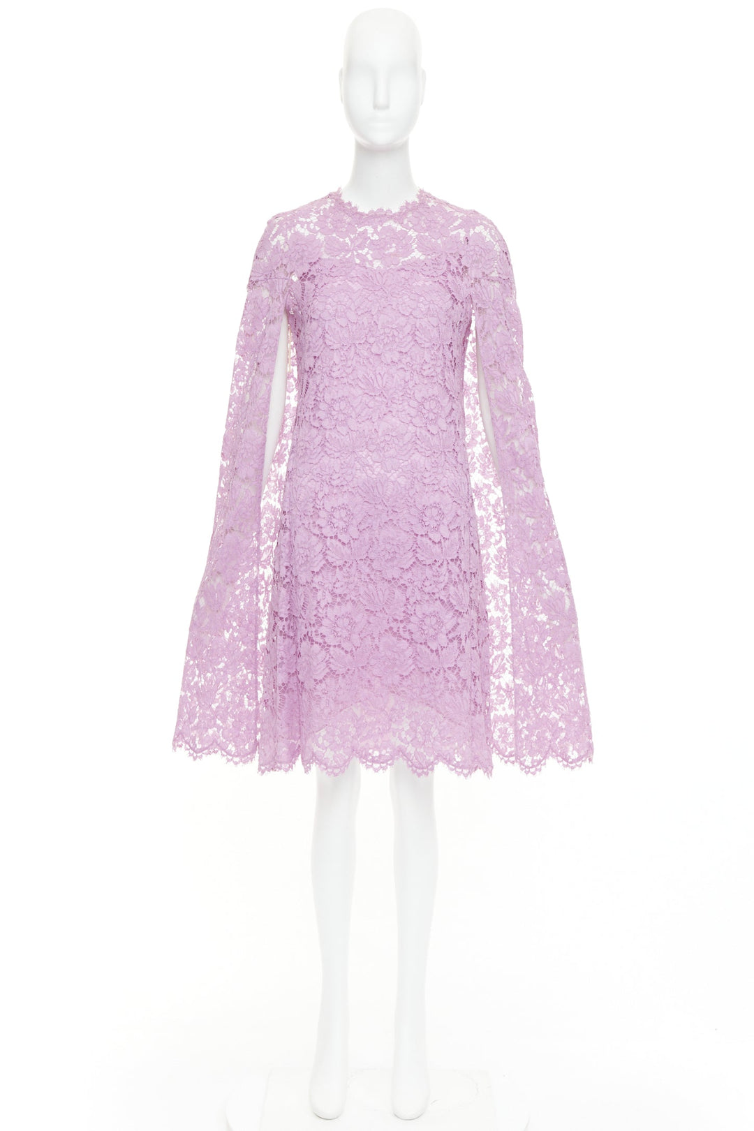 VALENTINO purple floral lace cape sleeve silk lined mini dress IT40 S