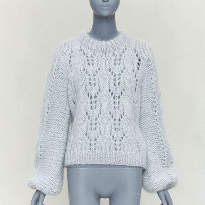 GANNI misty blue mohair wool climate compensated chunky sweater M