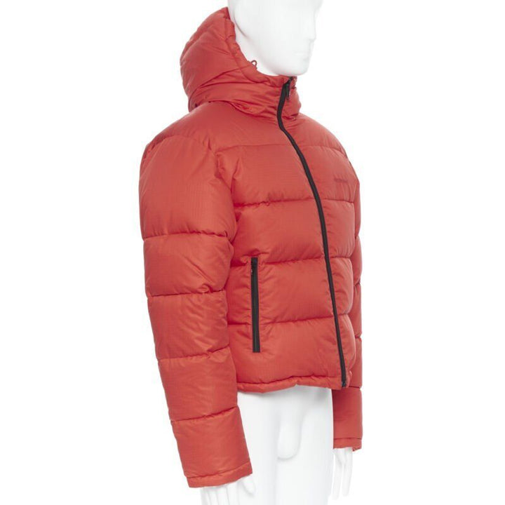 BALENCIAGA DEMNA red grid nylon logo cropped zip down puffer jacket EU50 L