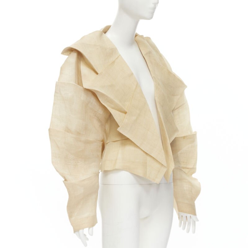 ISSEY MIYAKE 1991 Vintage Runway Dinosaur architectural pleated linen jacket XL