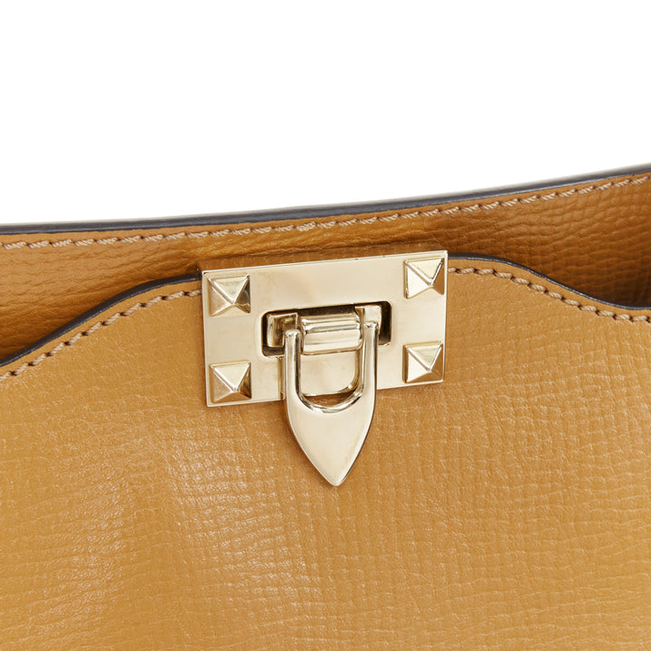 VALENTINO Rockstud Medium brown pebbled calfskin leather trapeze satchel bag