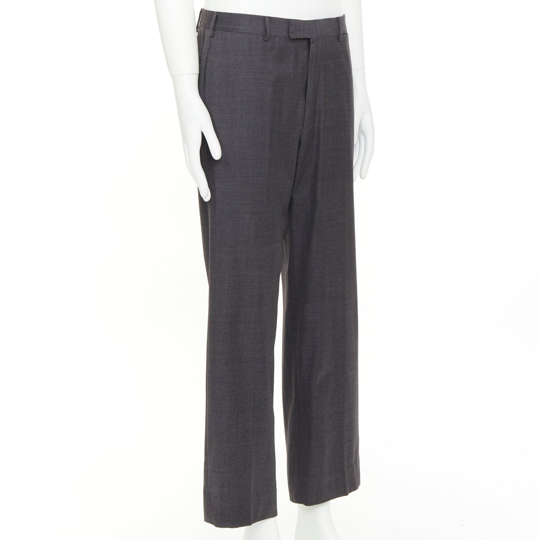 HERMES grey wool handstitched back pockets straight leg trousers IT50 XL