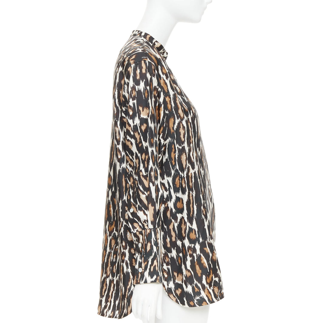 CALVIN KLEIN 205W39NYC Raf Simons silk  brown black leopard print shirt US0 XS
