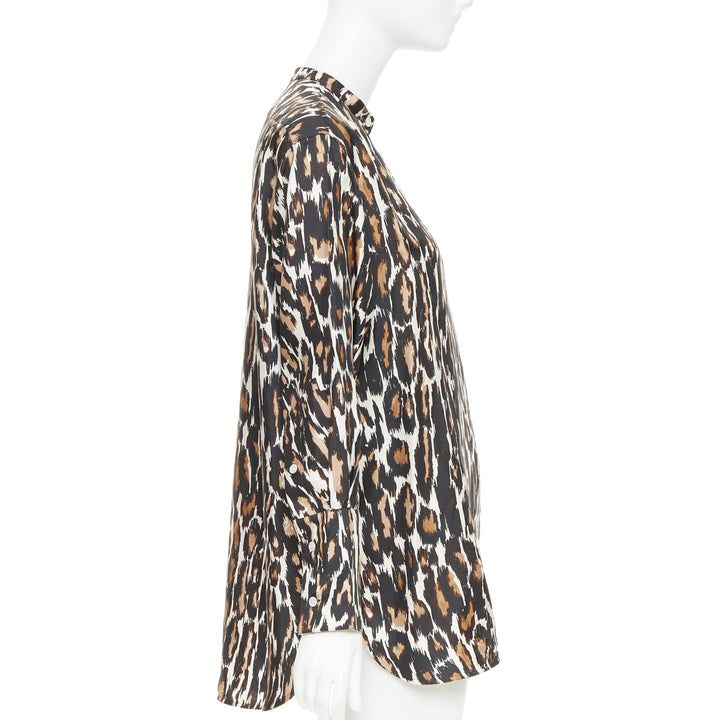 CALVIN KLEIN 205W39NYC Raf Simons silk  brown black leopard print shirt US0 XS