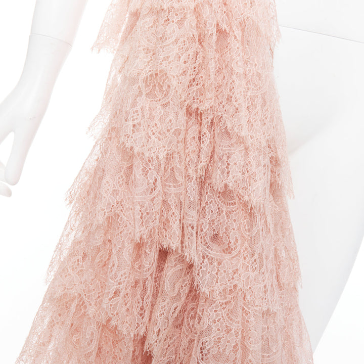 ALEXANDER MCQUEEN 2007 Runway pink lace leather cascade drape ruffle top IT38 XS