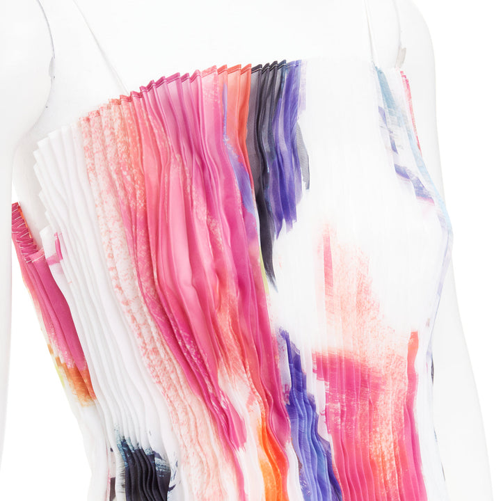 AJE Celestial white multicolor abstract paint print pleated mini dress UK4 XXS
