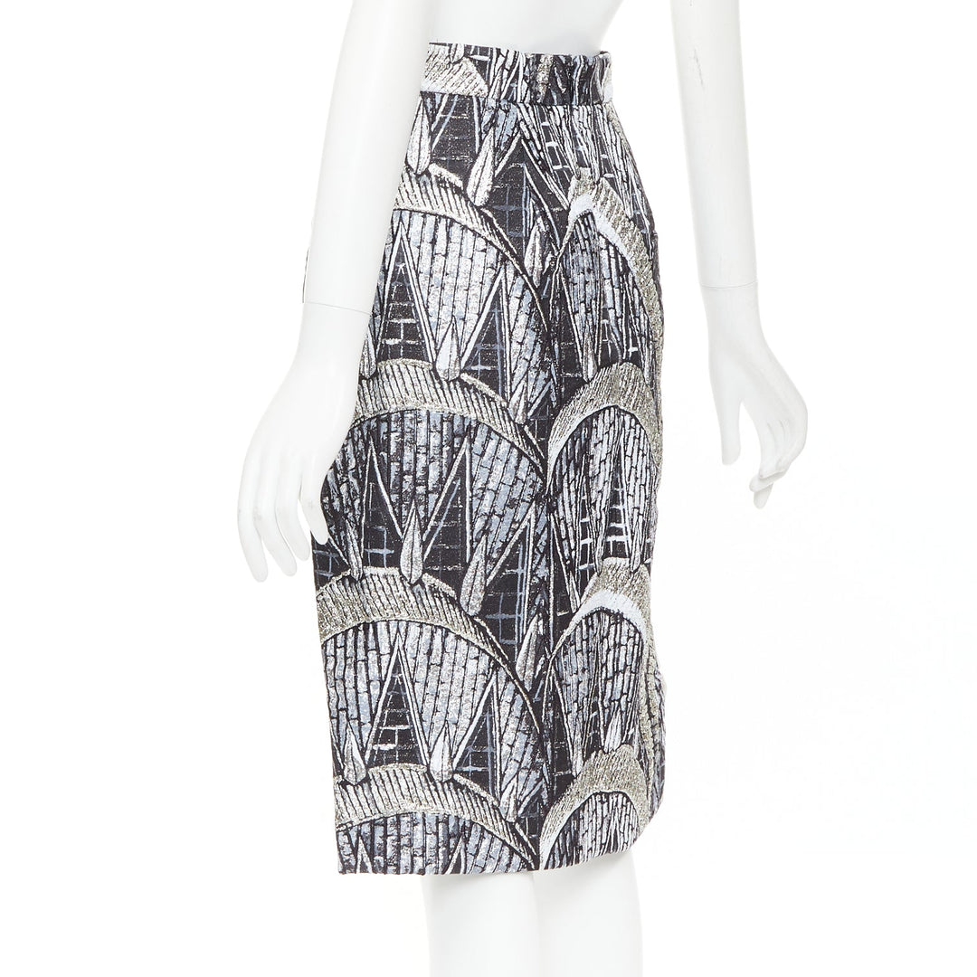 LOUIS VUITTON 2024 Runway cream black silver metallic jacquard asymmetric skirt