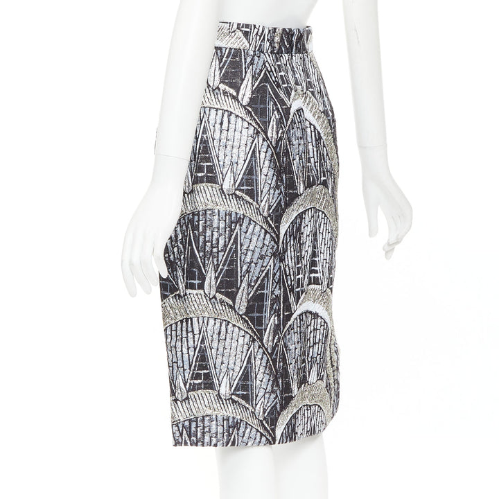 LOUIS VUITTON 2024 Runway cream black silver metallic jacquard asymmetric skirt