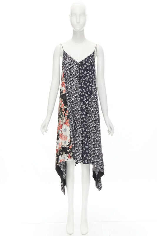 RAG. BONE silver chain mixed floral patchwork handkerchief dress XS