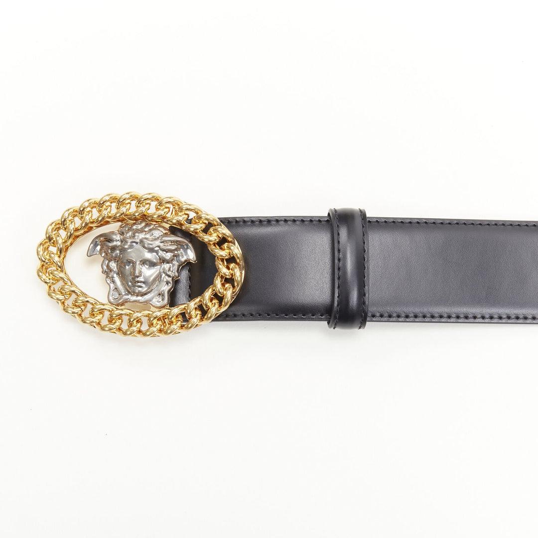 VERSACE Runway Medusa gold chain silver buckle leather belt 100cm 38-42"