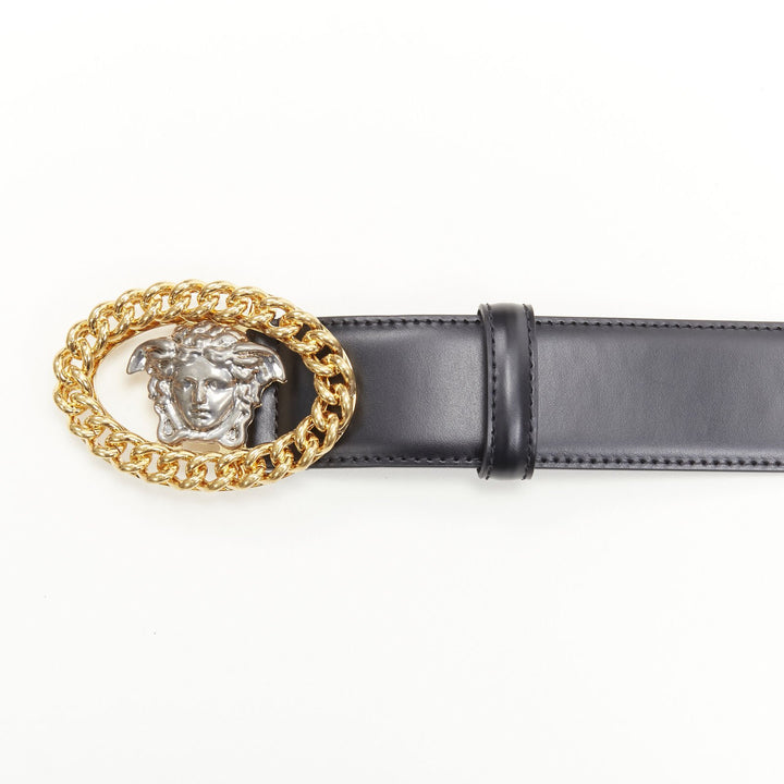 VERSACE Runway Medusa gold chain silver buckle leather belt 100cm 38-42"