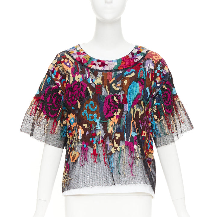 VALENTINO multicolor layered tapestry embroidered tulle blouse top S