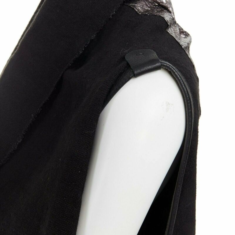 SIMONA TAGLIAFERRI black silver scaled leather back draped linen vest M