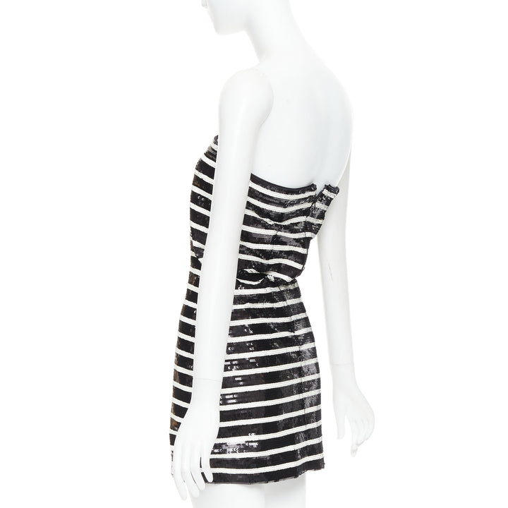 VERONICA BEARD Cala black white striped sequin strapless corseted dress US0 XS