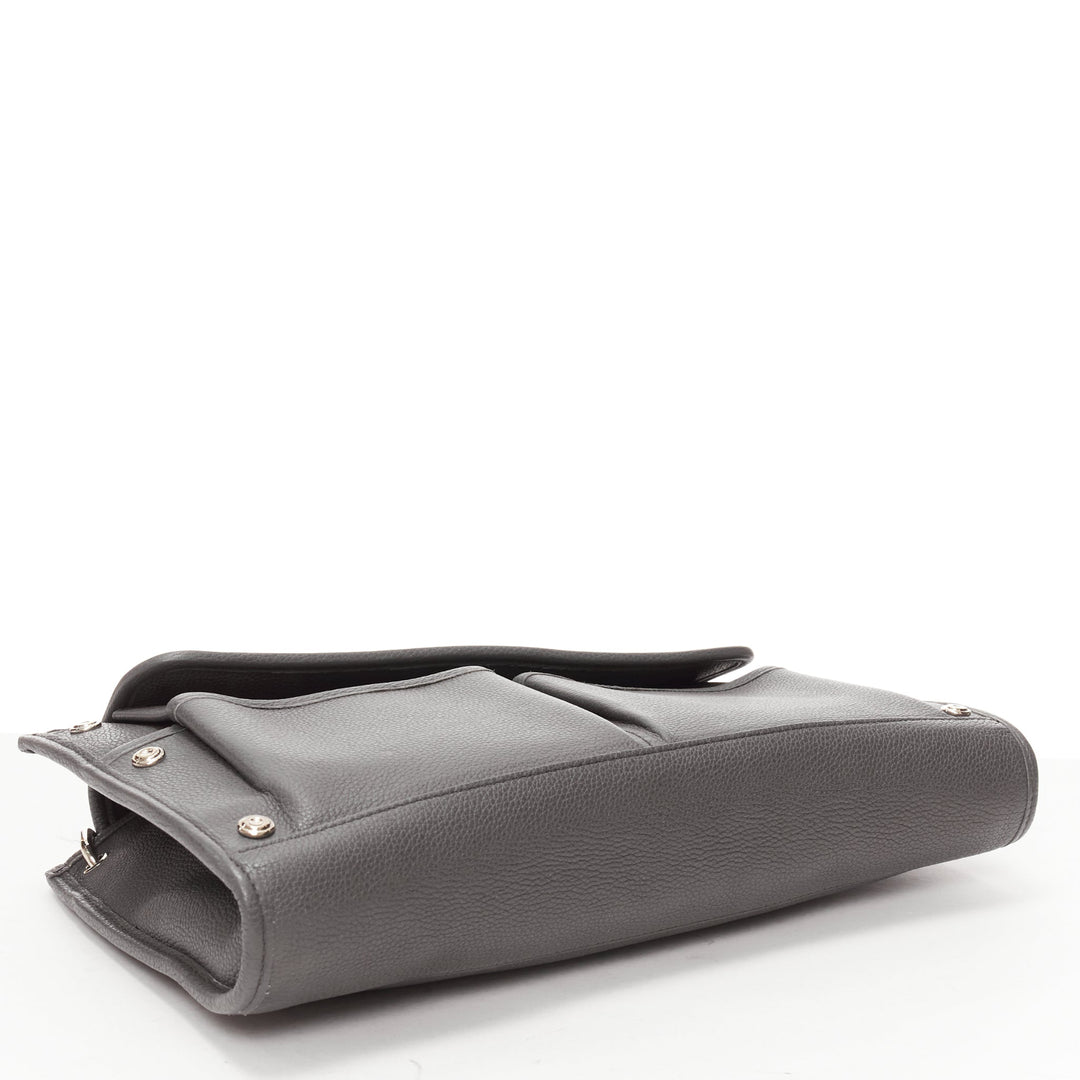 BALENCIAGA Tool grey leather double pocket flap crossbody clutch bag