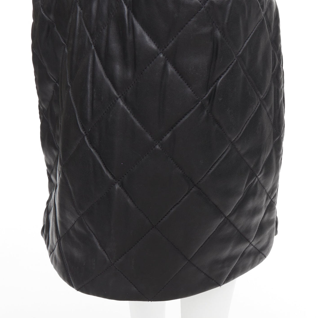 ALL SAINTS Ottie black lambskin leather quilted elasticated waist skirt US0 XS