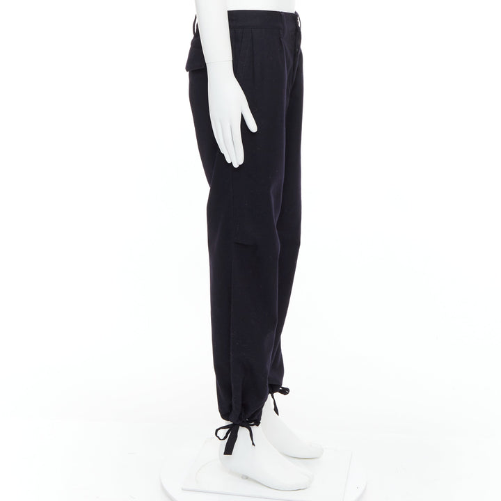YOHJI YAMAMOTO black 100% wool zip side pocket drawstring hem wide pants JP3 L