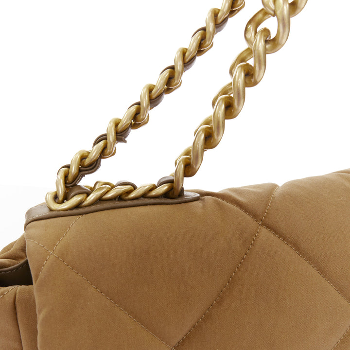 CHANEL 19 Large Flap Bag camel brown quilted canvas chain shoulder bag