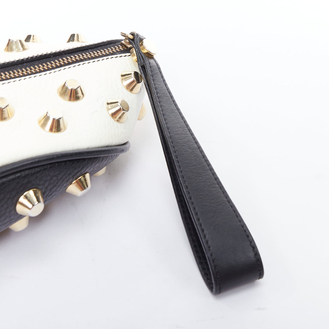 GIANCARLO PETRIGLIA white back leather gold studded wristlet clutch bag