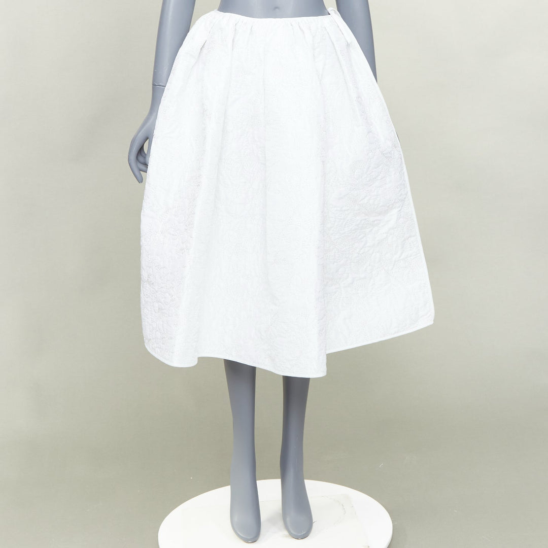 CECILIE BAHNSEN Mala Plumeria white matelasse floral overstitch skirt UK8 S