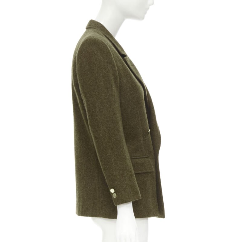 COMME DES GARCONS Vintage moss brown wool felt gold double breasted blazer M