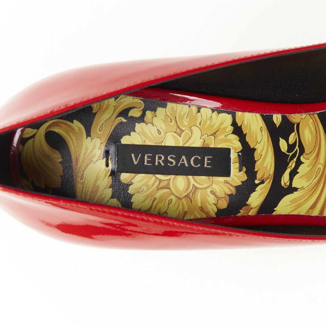 VERSACE Hibiscus Barocco gold sole red patent Medusa stud pump EU37.5 US7.5