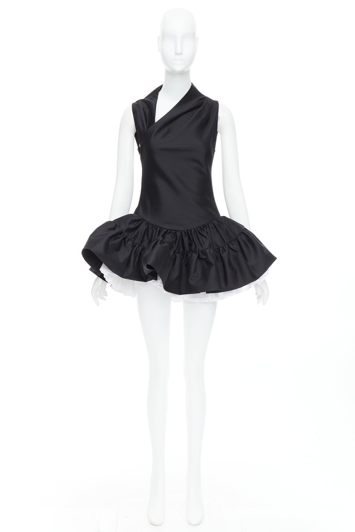 SHUSHU TONG Multilayer Bubble black wool silk puff skirt dress XS