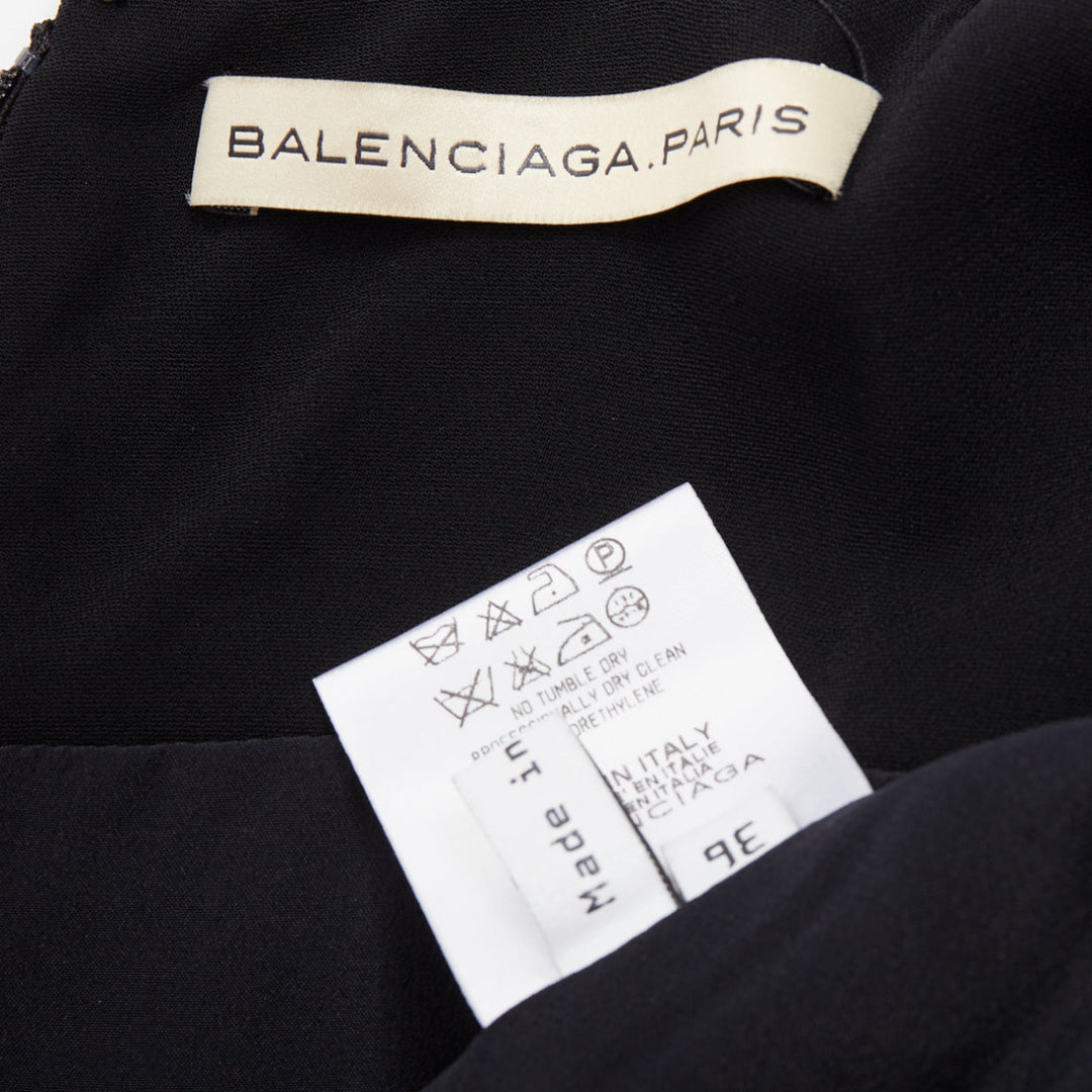 BALENCIAGA Nicolas Ghesquiere 2007 black cream square neck back dress FR36 S