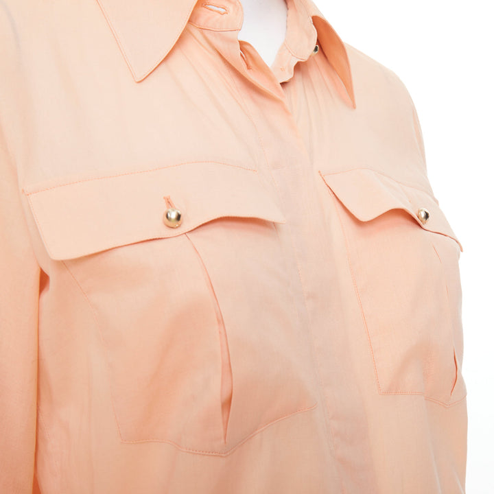 CHANEL 2017 Runway peach cotton cape trailing high low flap pocket shirt FR34 XS