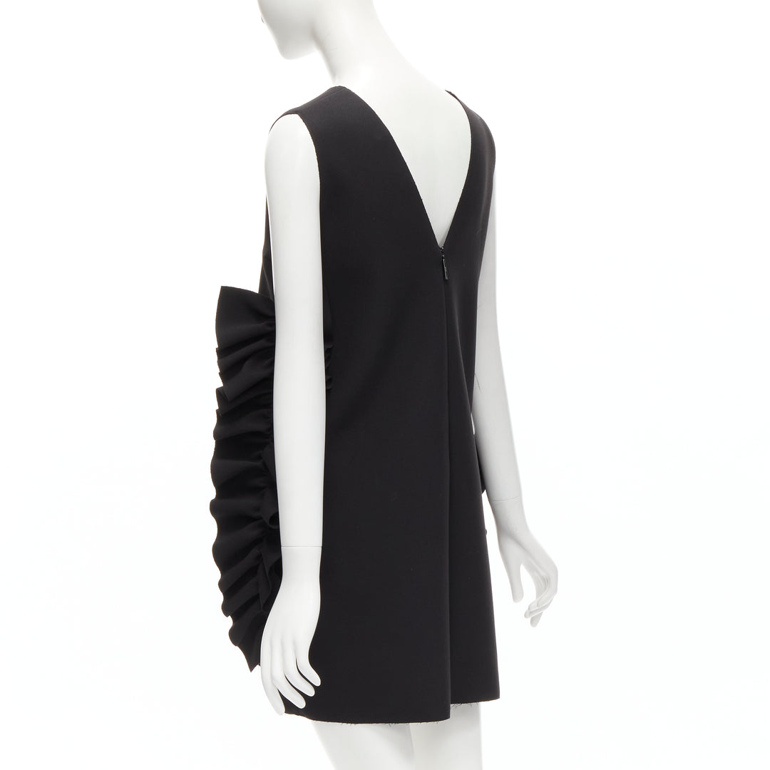 MSGM black structured ruffles V neck logo zip mini dress IT40 S