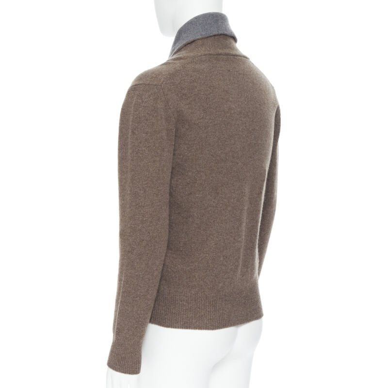 HACKETT Merino Cashmere brown grey shawl collar toggle pullover sweater XS