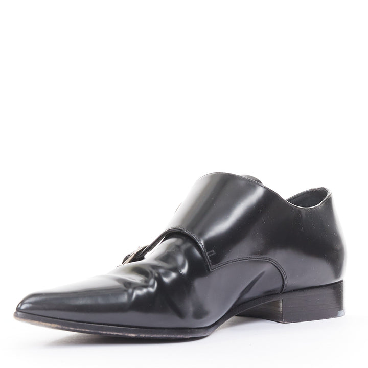 CHRISTIAN DIOR Swing black calfskin leather double buckle monk shoes EU37.5D