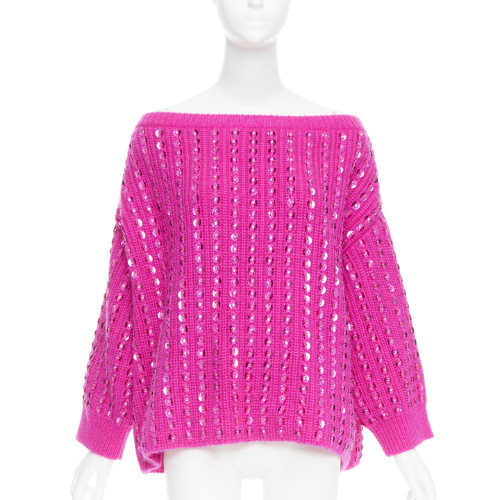 VALENTINO 2022 Pier Paolo Piccioli hot pink mohair blend jewel sweater S