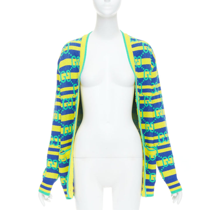 GUCCI green yellow blue GG monogram stripe cardigan XS