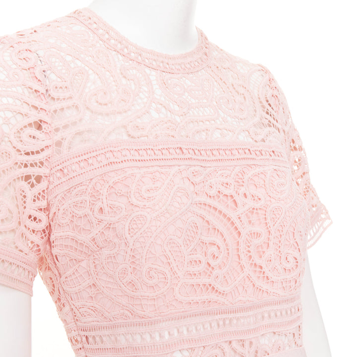 SELF PORTRAIT 2022 Abstract Guipure pink embellished lace sheer dress UK8 S