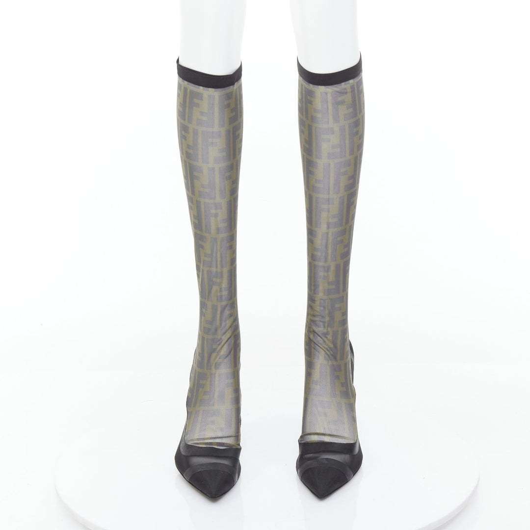 FENDI Colibri brown FF monogram sheer mesh sock boots EU40 Nicki Minaj