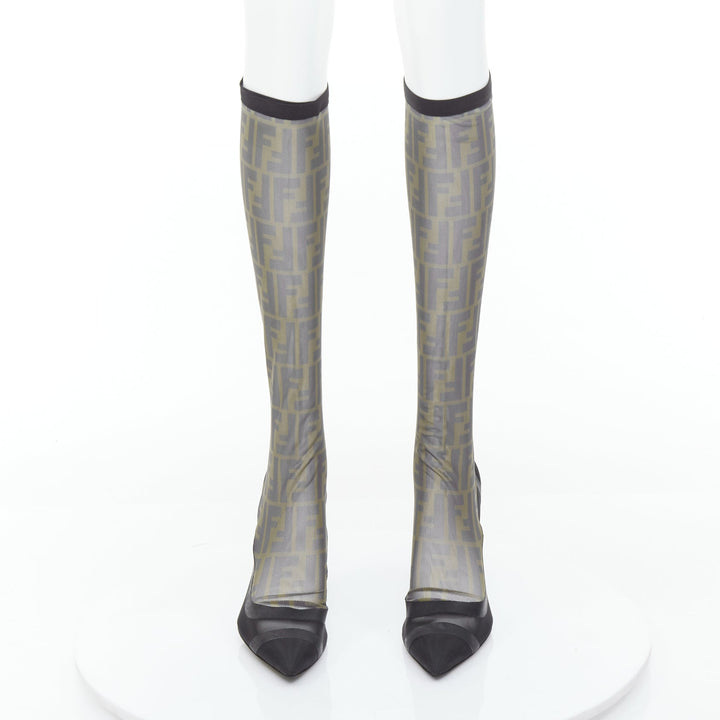 FENDI Colibri brown FF monogram sheer mesh sock boots EU40 Nicki Minaj