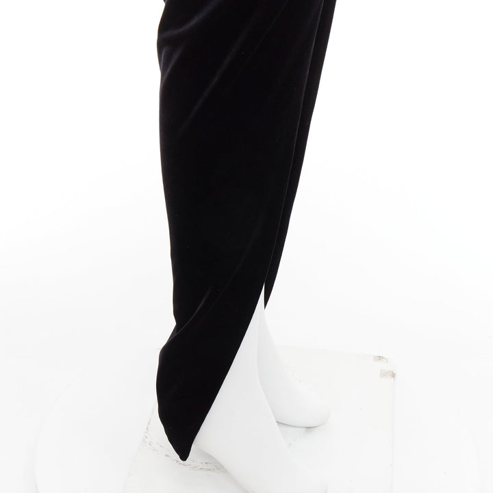 ALEXANDRE VAUTHIER black velvet Power shoulder padded wrap drape slit gown dress