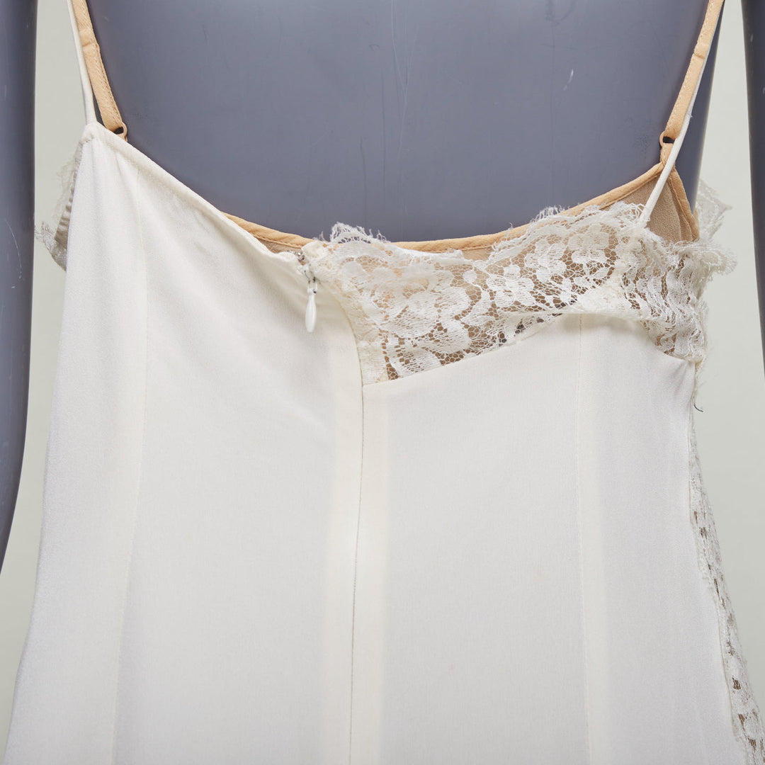 STELLA MCCARTNEY 2018 ivory silk cotton blend lace trim layered gown IT36 XXS