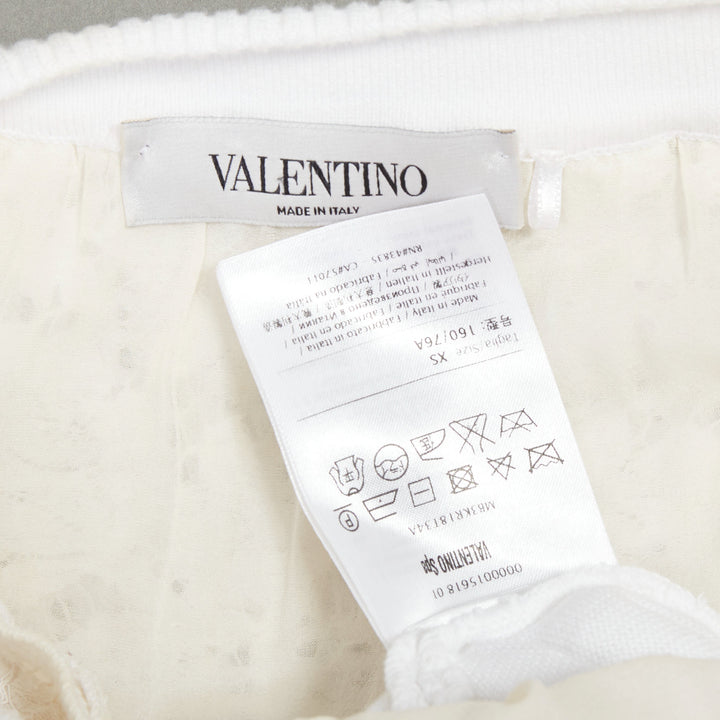 VALENTINO white cotton multi knit lace off shoulder silk lined playsuit XS