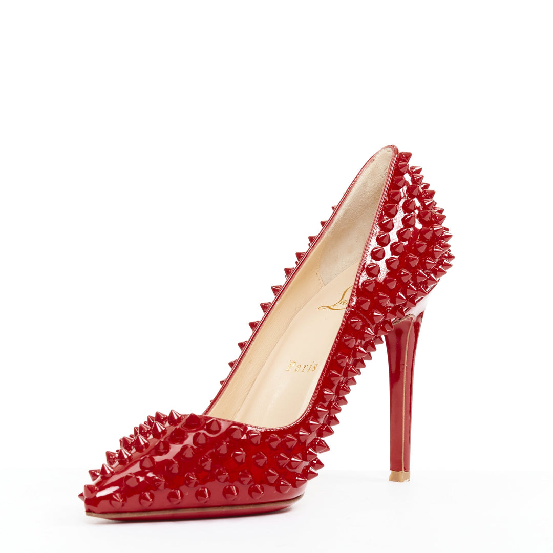 CHRISTIAN LOUBOUTIN Pigalle Spikes 100 red patent leather studded pumps EU38