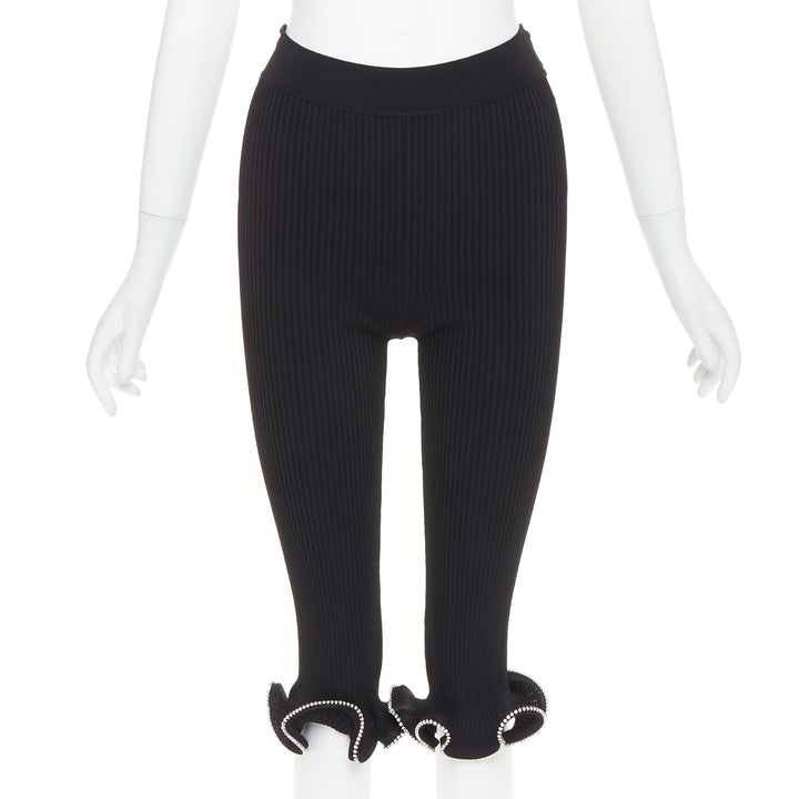 ALEXANDRE VAUTHIER black ribbed knit crystal embellished ruffle hem knee shorts