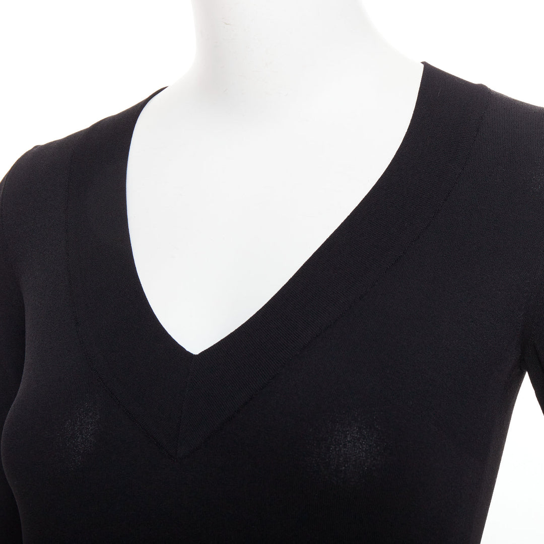 ALAIA black viscose blend V-neck bodysuit t-shirt leotard top FR36 S