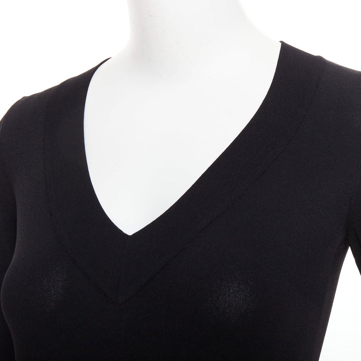 ALAIA black viscose blend V-neck bodysuit t-shirt leotard top FR36 S