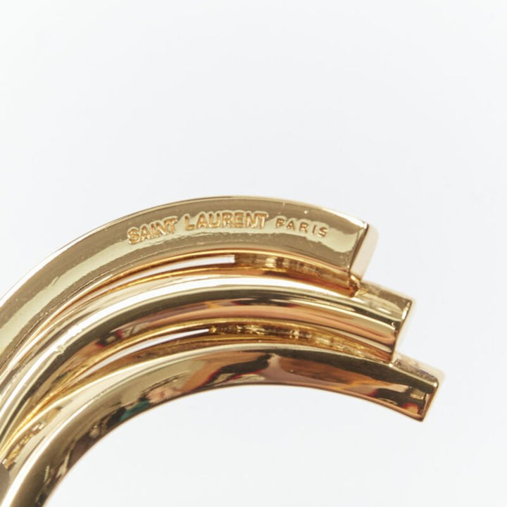 SAINT LAURENT gold tone architectural triple twist cuff bangle Hedi Slimane