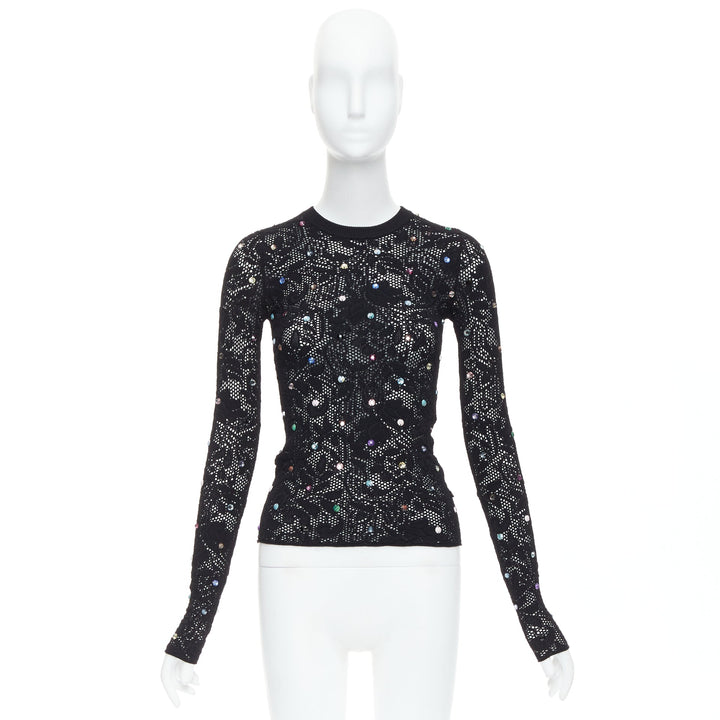 LOUIS VUITTON 2024 black multiclor jewel floral lace pullover S