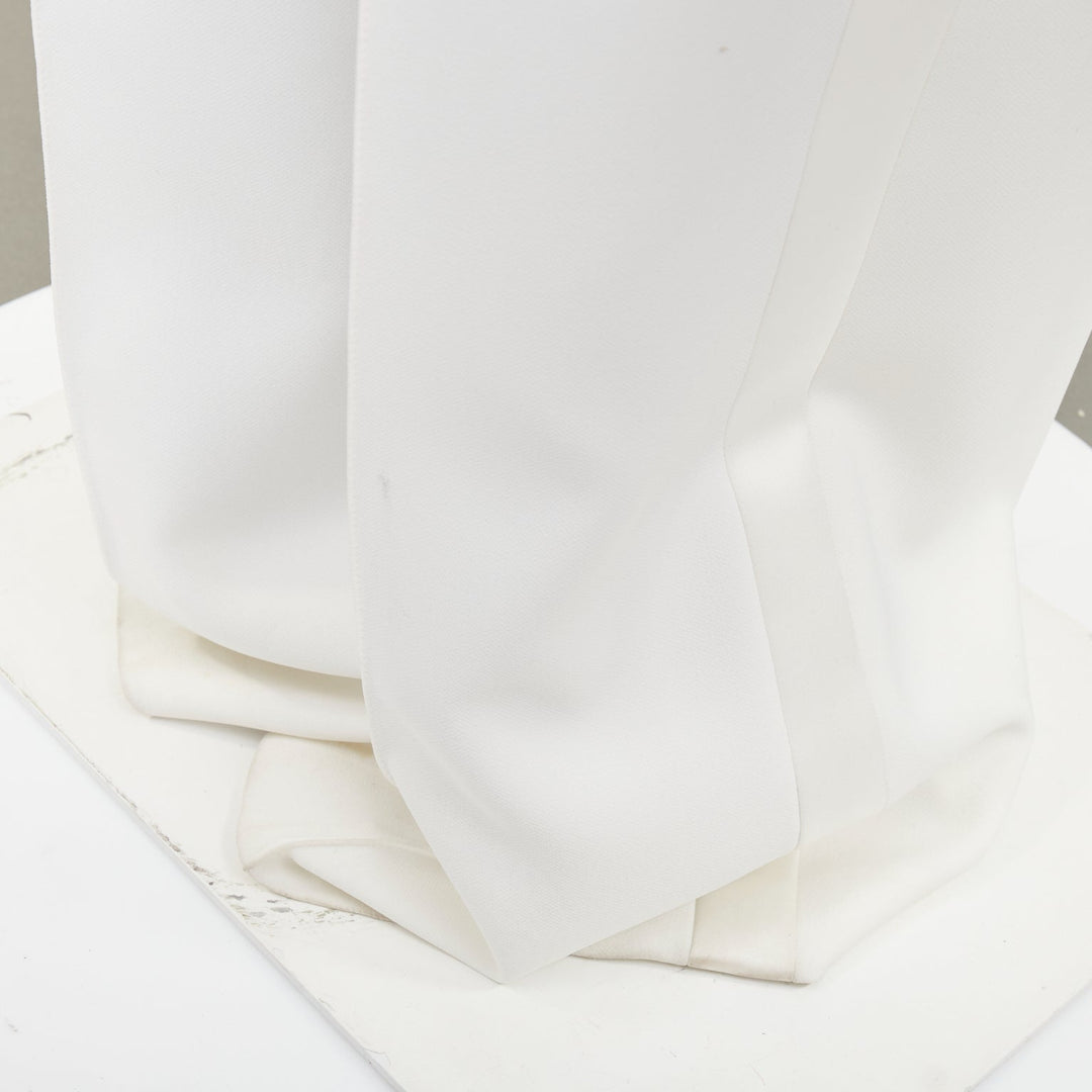 ALEXANDRE VAUTHIER white satin trim pleated front wide leg pants